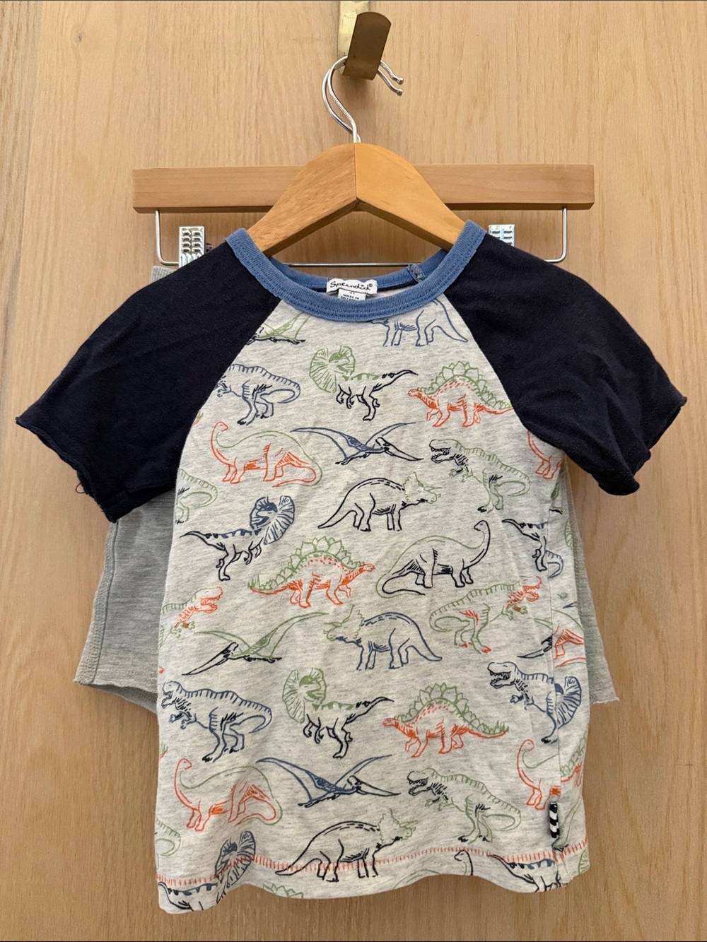 Splendid Dino Raglan Tee - Navy & Heather Gray with Multicolor Prints